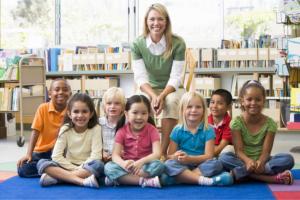 children with their homeroom teacher